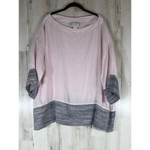 La Fixsun Pink Gray Tunic Top Size XL Made in USA 100% Linen Oversized Lagenlook